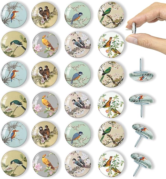 24Pcs Bird Decorative Pins and Tacks, Thumb Tacks for Bulletin Board,Cork Board Thumbtacks,Pin Board for Cork Board,Office Decor,or Home Décor