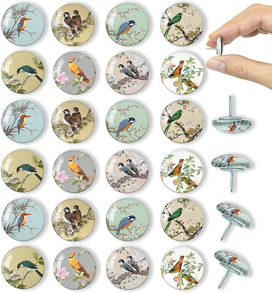 24Pcs Bird Decorative Pins and Tacks, Thumb Tacks for Bulletin Board,Cork Board Thumbtacks,Pin Board for Cork Board,Office Decor,or Home Décor