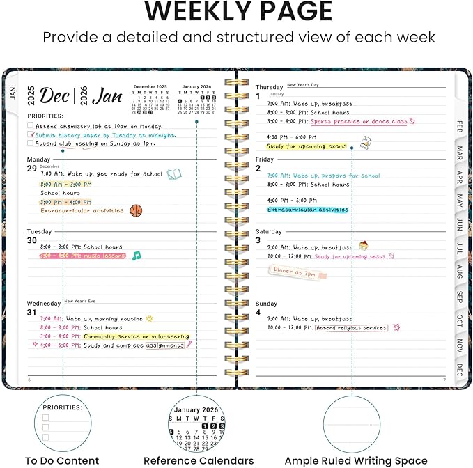 2026 Planner, Monthly and Weekly Calendar Planner for Women, Jan 2026 - Dec 2026, Hardcover Pretty 2026 Agenda Planner Book with Tabs, Spiral Bound, Perfect for School Office Home Supplies, 6.3" x 8.5" - Royal Flowers
