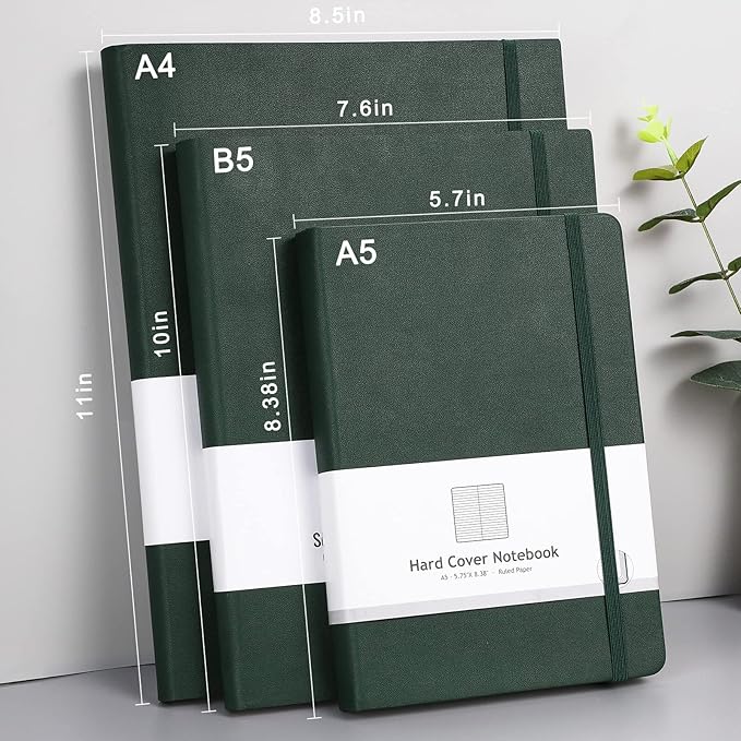 AHGXG Large A4 Notebook College Ruled - 320 Pages Thick Journal for Women and Men, 8.5''×11'', 100gsm Thick Lined Paper, Leather Softcover, for Writing Work School - Green