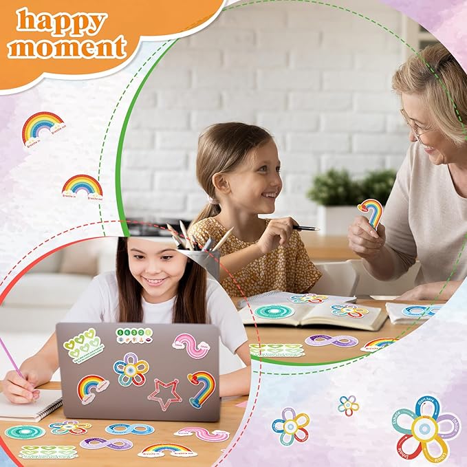Crtiin 80 Pcs Anxiety Sensory Stickers with Inspirational Quotes Calm Textured Relief Mental Health Stickers Office Adhesive Sensory Tape Anti Stress for Adults(Vivid)