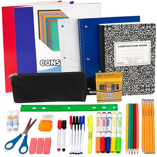 Kindergarten Elementary School Supplies Classroom Must Haves for Boys Girls 1st 2nd 3rd 4th Grade & Home School Essentials for Kids Kit with Notebooks, Folder, Pencils, Crayons, Markers, Glue, Scissor