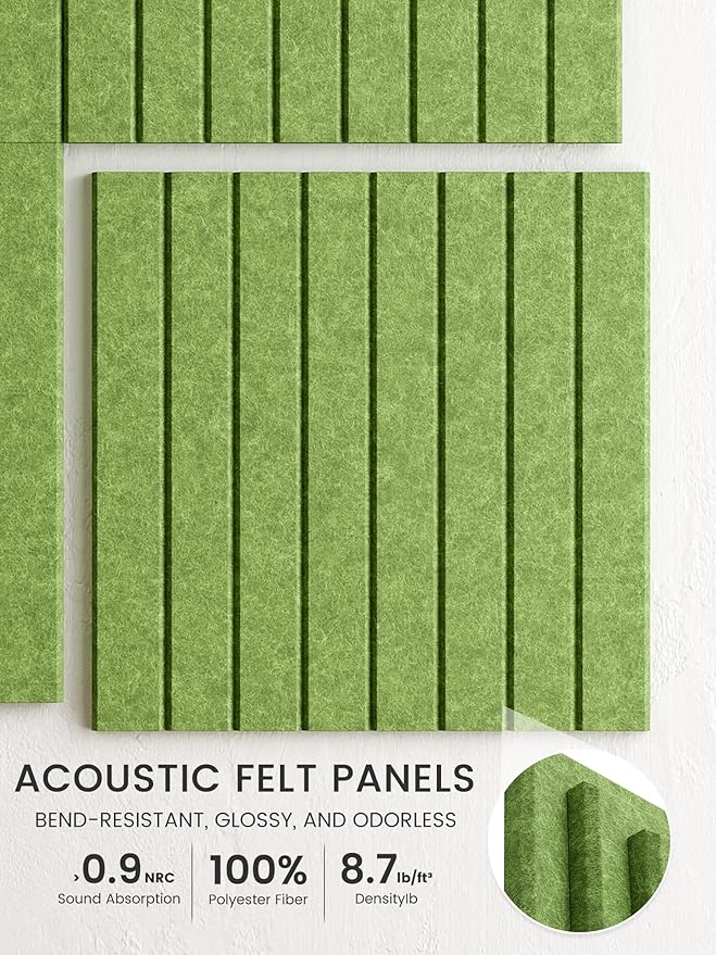 Bumusty Large Cork Board Alternative-48 x 36" Felt Bulletin Board Tiles, with 30 Pushpins, 70 Adhesive Tabs, 12-Pack Slat Wall Paneling, Cork Boards for Office Push Pin Board Felt Board-Kelly Green