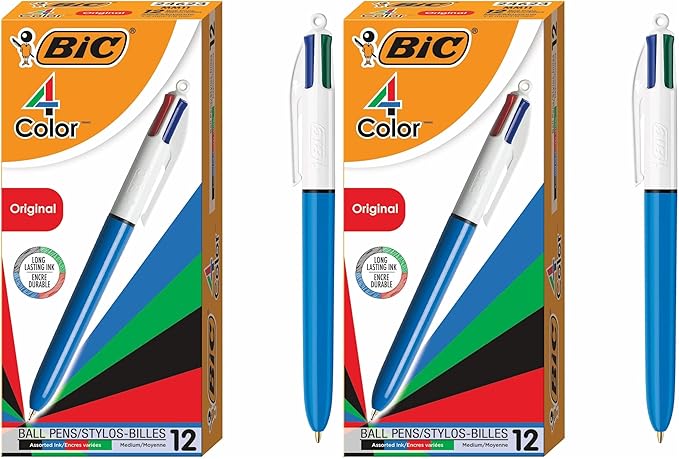 BIC 4-Color Retractable Ballpoint Pens with 1.0 mm Medium Point and Assorted Ink Colors,(Pack of 24)