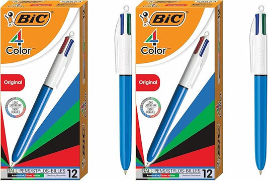 BIC 4-Color Retractable Ballpoint Pens with 1.0 mm Medium Point and Assorted Ink Colors,(Pack of 24)