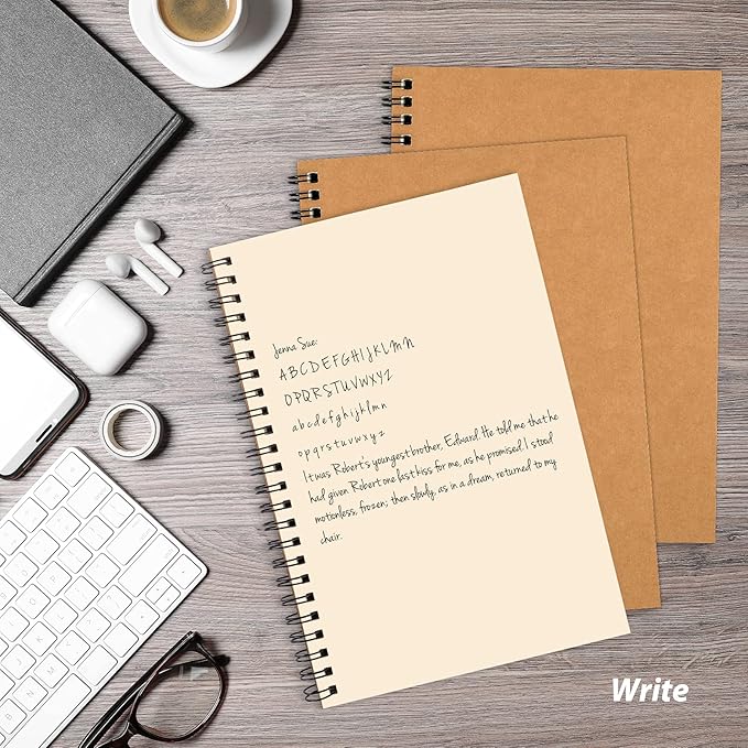 LABUK 7 Pack Blank Spiral Notebook, A5 Unlined Notebook, 100 Pages Journal Sketch Books 8.3"x 5.5" Soft Cover Kraft Diary Planner, 50 Sheets for School Travel Office (Brown)