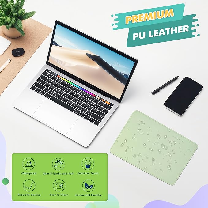 Mouse Pad, PU Mouse Pad，Leather Mouse Pad with Stitched Edge Micro-Fiber Base with Non-Slip Waterproof，Mouse Pad for Computers，Laptop, 8x11Inch (Fresh Green)