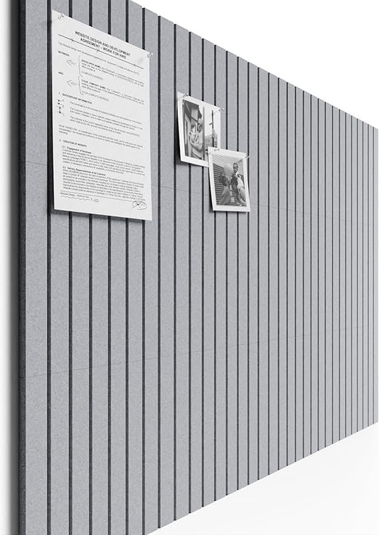 Bumusty Large Cork Board Alternative-48 x 36" Felt Bulletin Board Tiles, with 30 Pushpins, 70 Adhesive Tabs, 12-Pack Slat Wall Paneling, Cork Boards for Office Push Pin Board Felt Board-Soft Gray