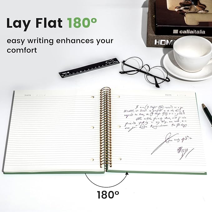FLYING EAGLE Spiral Notebook 8.5 X 11, 1 Subject, 200 Pages College Ruled Notebook, 3-Hole Punched Paper, Hardcover Spiral Bound Notebooks for Work, School, Lined Note Taking, Green