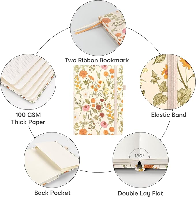 &And Per Se Lined Journal Notebook for Women&Men with Pattern, 160 Pages 100GSM Thick Paper, A5 Hardcover Journals for Writing, Valentine's Day Gift Journal for Her (Wild Flowers)
