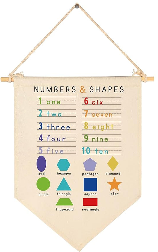 Canvas Banner Flag Sign Pennant Poster Wall Decor Gift for Nursery Classroom Kindergarten Preschool Education Baby Room Reading Room Playroom Teacher Office Baby Kids Girl Boy Teen-Numbers and Shapes
