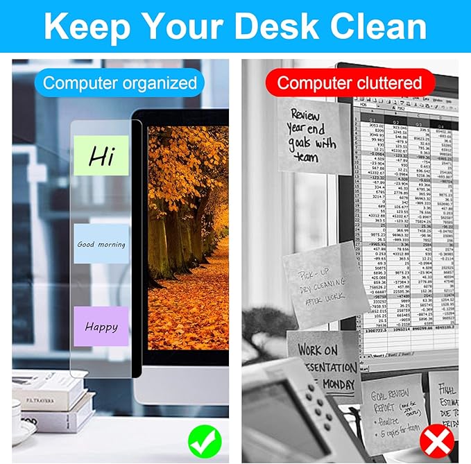 2PCS Computer Monitor Memo Board, Transparent Computer Monitor Side, Monitor Memo Board Computer Monitor Sticky Note Holder, Office Desk Accessories