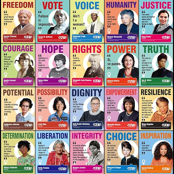 tineit Womens History Month Decorations, 20Pcs Womens History Month Posters, Motivational Inspirational Classroom Decor, International Women's day decorations Bulletin Board Posters