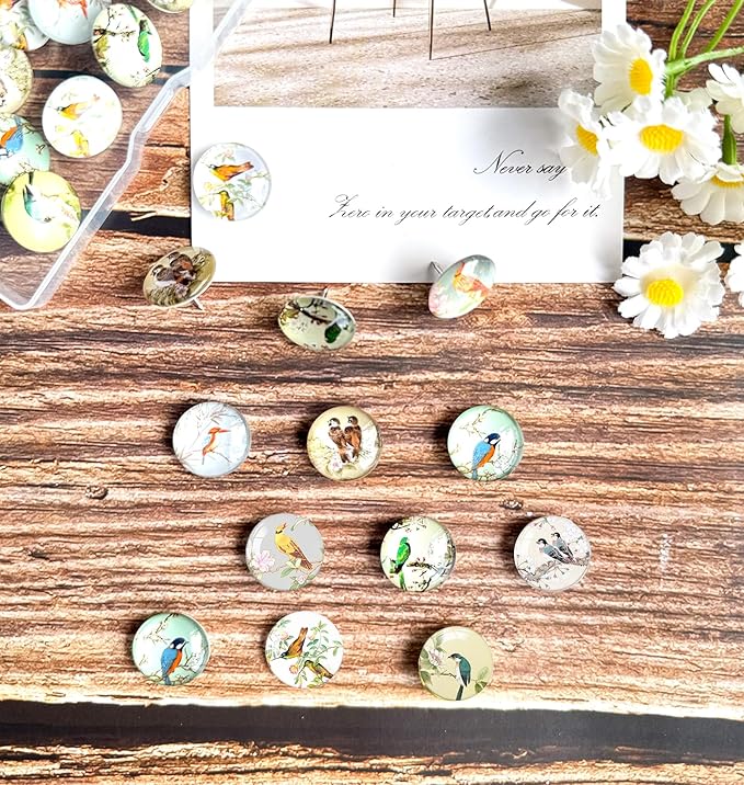 24Pcs Bird Decorative Pins and Tacks, Thumb Tacks for Bulletin Board,Cork Board Thumbtacks,Pin Board for Cork Board,Office Decor,or Home Décor