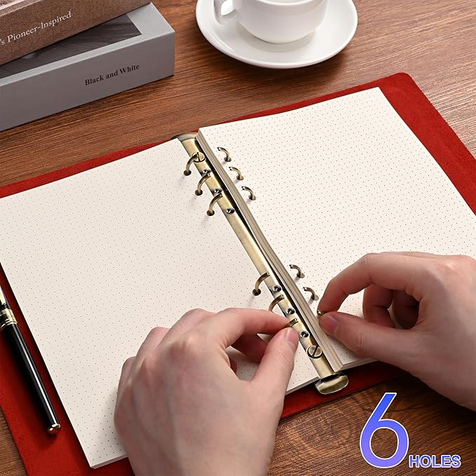 2 Packs A5 Dot Grid Paper, 6 Hole Punched,A5 Dotted Refill Paper for Planner/Binders/Organizer, 8.3x5.6 Inch,80 Sheets,Beige,100GSM