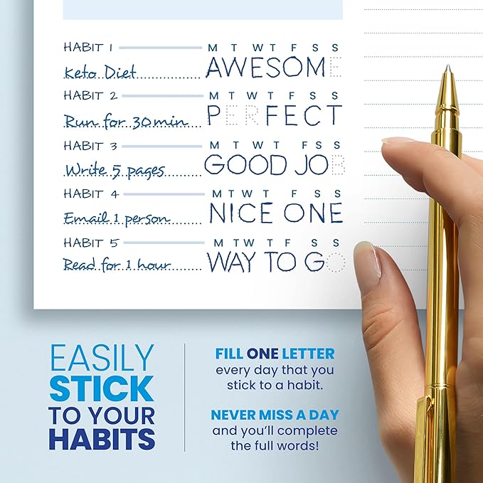 Weekly Planner Spiral Bound Notebook A5 - Undated Planner - To Do List Notebook - Habit Tracker - 52 Weeks - Daily Planner Undated for Home Work Office Business - Goal Planner - Cute Planner - Blue