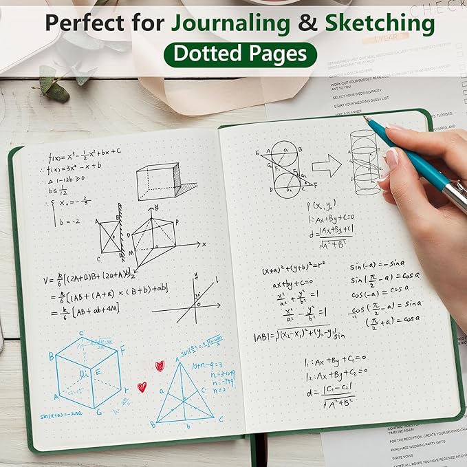 Dotted Journal Notebook for Men & Women, 160 Pages Dot Grid notebook for Note Taking, Bullet Journaling Notebook for Work, School, Travel, Writing, A5 Hardcover 5.9" x 8.5" (Green)