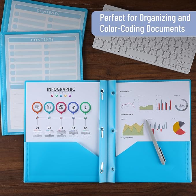 Mr. Pen- Plastic Folders with Pockets and Prongs, 36 Pack, Letter Size, Blue, Flexible Plastic Folders with Prongs, Clear Front Pocket and Card Slot