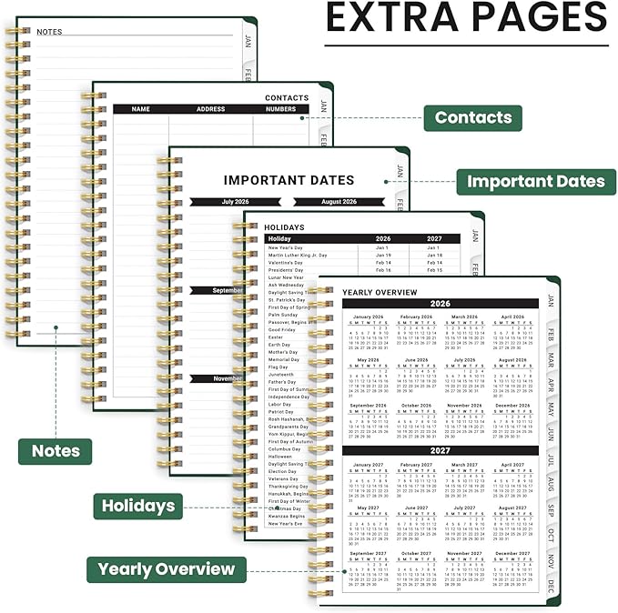 2026 Planner, Weekly and Monthly Planner for Women, January 2026 to December 2026, Pretty Hardcover 2026 Calendar Planner Book with Tabs, Inner Pocket, Spiral Bound, Perfect Office Home School Supplies - 6.3" x 8.5", River Valley