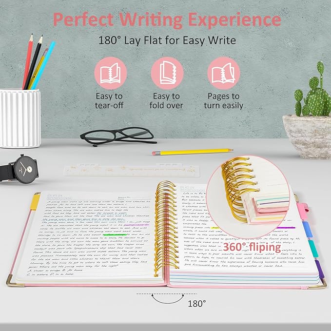 Hardcover Spiral Notebook Journal with Removable PVC Dividers - 8'' x 10'' Large 300 Page B5 Hardcover Leather College Lined Journals Notebook for Work Note Taking Office Home School Supplies, Pink