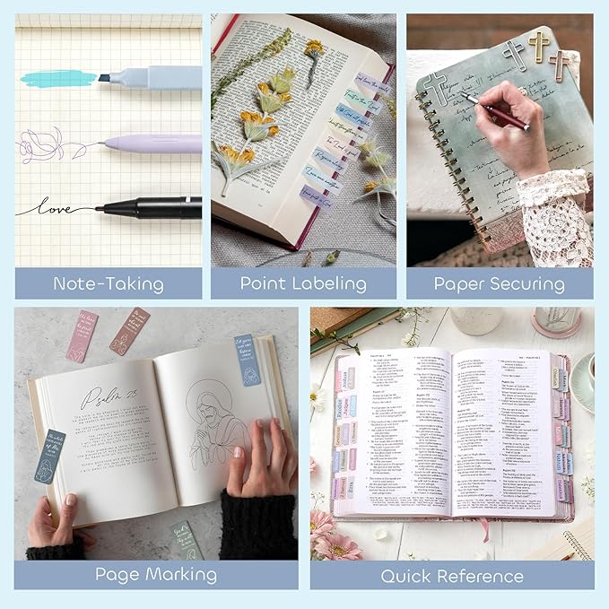 45 Pcs Bible Study Supplies, Bible Study Kit Journaling Supplies with 12 Bible Highlighters No Bleed and Tabs, 6 Pens, 6 Bookmarks, Books of the Bible Sticker and More, Christian Gifts for Women