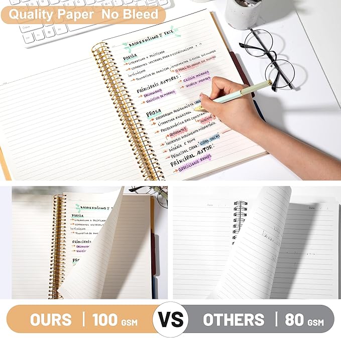 8.5 x 11 Large Spiral Notebook 3 Subject Spiral Notebook Hardcover Spiral Notebook for Note Taking 120 Sheets College Ruled Journal for School Office Supplies Writing Journal,Brown