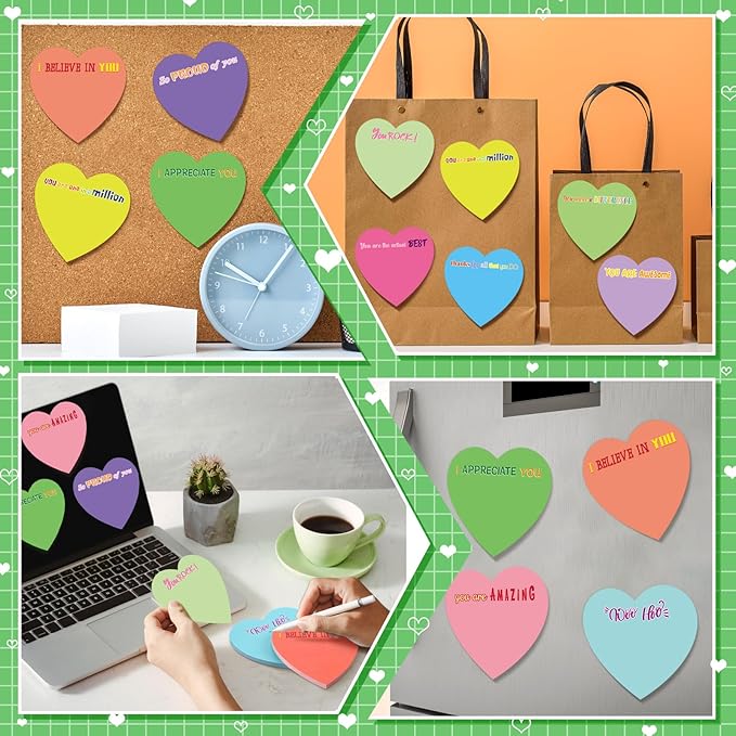 Teling 24 Pack Valentine's Day Sticky Notes Heart Shape Sticky Notes 3 x 3 Inch Appreciation Notepads Bulk Cute Memo Pads for Galentines Party Gifts School Office Supplies (Bright)