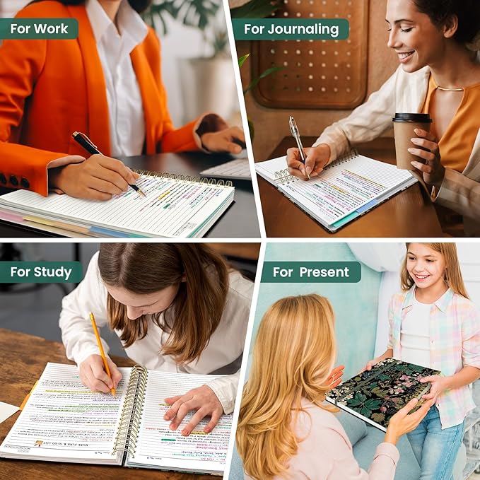 Large Spiral Lined Notebooks for Work with Removable Dividers & Tabs, 8.5"x11" Pretty Hardcover 5 Subject Notebook Journal for Women, College Ruled, Perfect for Study & Office Organization, 280 Pages,Forest Botanica