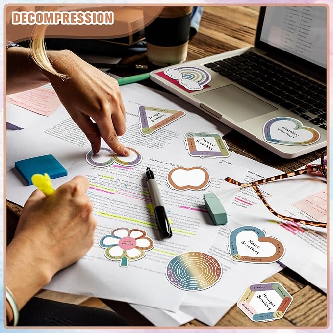 Crtiin 100 Pcs Sensory Strips Anxiety Calm Mindfulness Stickers Fidget Stress Breathing Sensory Sticker Different Textures Rough Tactile Tape for Mental Health Adult Desk Anxiety Relief (Mental)