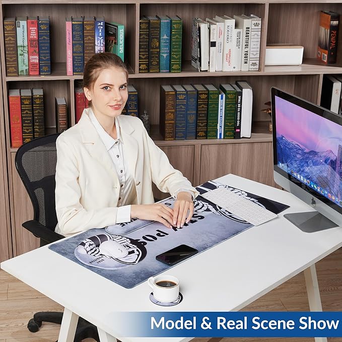 Desk Mat Set + Keyboard and Mouse Pad with Wrist Rest Support,4-in-1 Large Mousepad Computer Mats for Desktop Home & Office-Skull