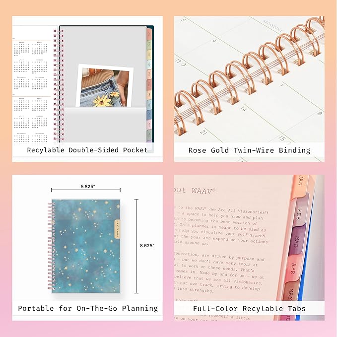Blue Sky WAAV 2026-2027 Weekly and Monthly Academic Year Planner Calendar, July 2026 - June 2027, 7" x 9", Flexible Cover, Wirebound, Laminated Tabs, Storage Pocket, Includes 20 Extra Notes Pages, Callisto
