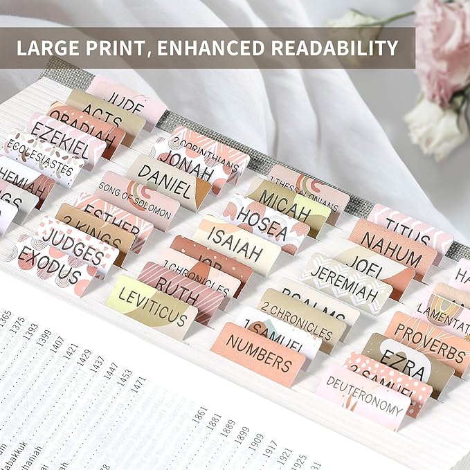 Bible Tabs for Women & Men, Laminated Bible Tabs for Study Bible, Large Print Neutral Bible Tabs for Easy Navigation, Bible Index Tabs, 66 Tabs Old & New Testament, Extra 9 Blank Tabs - Cappuccino