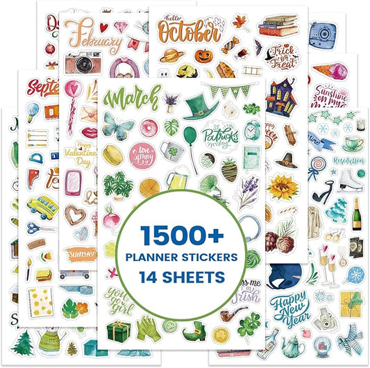 Planner Stickers - Calendar Stickers for Celebration and Decoration, 12 Monthly Festival Theme Sticker for Adults Planner, for Festival Events, Daily Tasks(14 Sheets, 1500+ Sticker Per Pack)