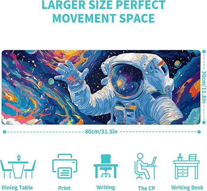Astronaut Gaming Mouse Pad Abstract Sky Mouse Pad 31.5x11.8 Inch Texture Non-Slip Rubber Base Large Mousepad Stitched Edges Keyboard Mouse Mat Desk Pad for Office and Home