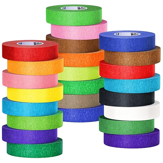 24 Rolls Bulk Colored Masking Tape for Art, 0.6 inch x 720 Yards for Crafts, Labeling, DIY Decorative, colored painters tape, Rainbow Colors Tape for General Use Projects, Easy Tear No Residue