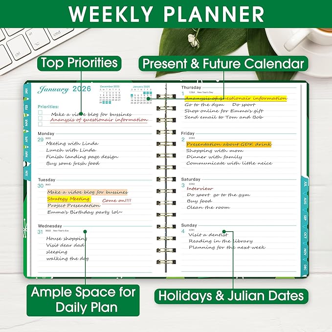 Ymumuda 2026 Planner, Daily Weekly Monthly Planner, 2026 Calendar Planner (Jan 2026 - Dec 2026), 8.4" x 6.3", Teacher School Student Work Agenda with Tabs, Ideal for School Office Supplies