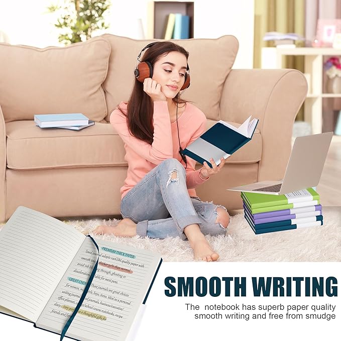 Lined Journal Notebook, 10Pack Hardcover Notebook for Men & Women – Journals for Writing, Work, School, Home & Daily Notes, 160 Pages – Medium A5, 5.7"x8", 100 gsm Thick Paper (Turquoise)