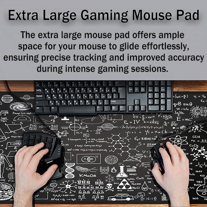 Large Mouse Mat Black Gaming Mousepad, Oversized Mouse Pads Long Desk Pad, Desktop Computer Pad Waterproof Non-Slip Rubber Base, 35.4 X 15.7 inch for Work/Game/Office/Home Science Formulas