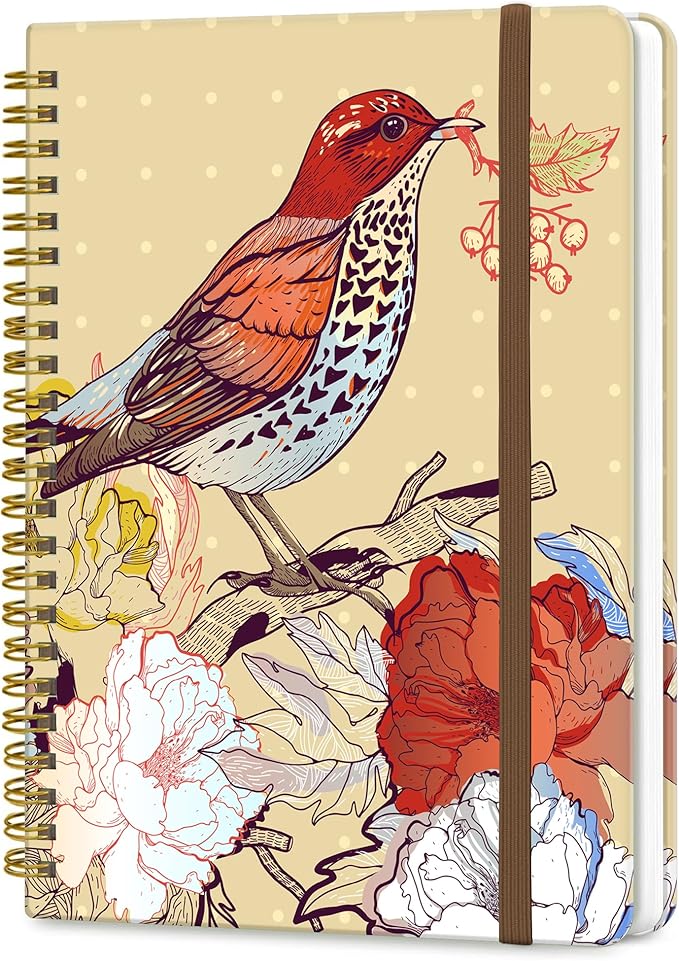 Spiral Journal Notebook, A5 Cute Notebooks for Women Men, College Ruled Hardcover Notebook for Work & Note Taking, 60 Pages Double-Wire Journals for Writing, Cute Red Bird