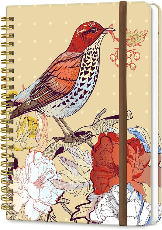 Spiral Journal Notebook, A5 Cute Notebooks for Women Men, College Ruled Hardcover Notebook for Work & Note Taking, 60 Pages Double-Wire Journals for Writing, Cute Red Bird