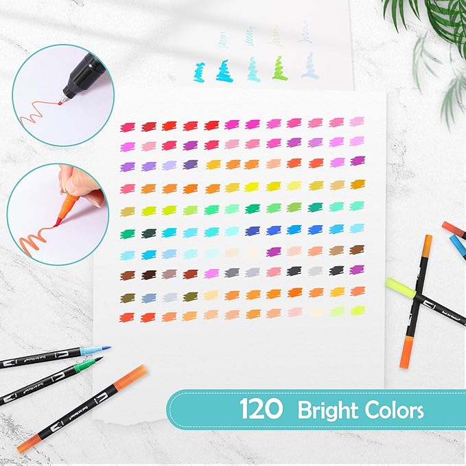 nauets 120 Colors Brush & Fine Dual Tip Watercolor Markers Set Professional Coloring Paint Pens For Drawing Note taking Planner Calligraphy Journaling Card Making Art Supplies