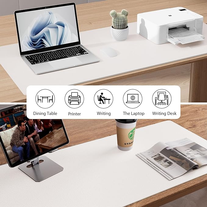 Aothia Faux Leather Desk Mat - Non-Slip PU Leather Desk Blotter, Waterproof Writing Surface, Large Desk Pad for Office & Home (Off-White, 55" x 24")