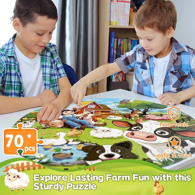 Puzzles for Kids Ages 4-6, 70 Piece Round Floor Puzzles for Kids Ages 3-5 with Animals & Barn, Popular Educational Toys & Gift for 3 4 5 6 7 8 9 10