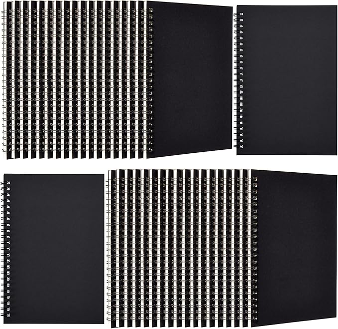 Epakh 36 Pack Blank Spiral Notebook Unlined Notebook Bulk A5 Soft Cover Students Sketchpads Memo Notepad for Drawing Art Back to School Gifts 100 Pages/ 50 Sheets, 8.3 x 5.5 Inches(Black)