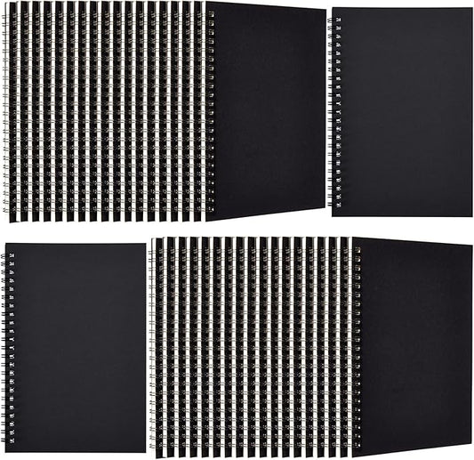 Epakh 36 Pack Blank Spiral Notebook Unlined Notebook Bulk A5 Soft Cover Students Sketchpads Memo Notepad for Drawing Art Back to School Gifts 100 Pages/ 50 Sheets, 8.3 x 5.5 Inches(Black)
