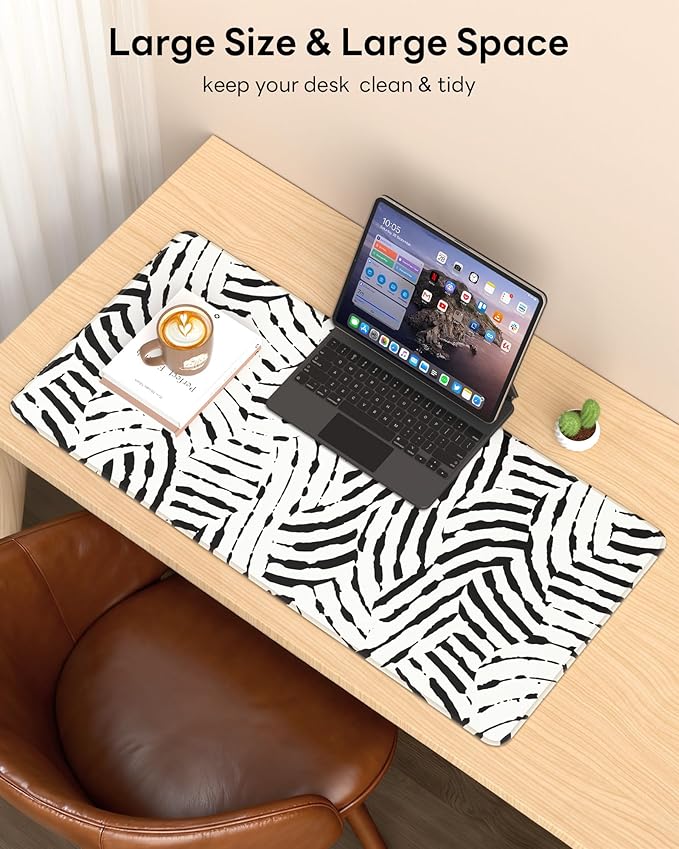 XL Gaming Mouse Pad, 31.5x17.5'' Large Desk Mat with Anti-Slip Rubber Base & Stitched Edges for Gaming, Office, Home - Tiger Stripes