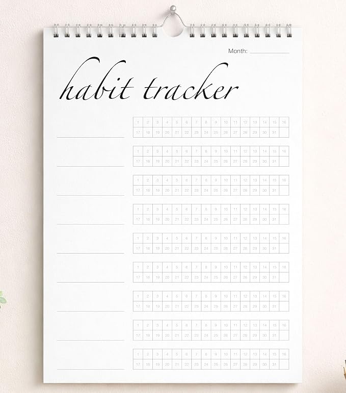 Habit Tracker Calendar (Undated 12 Month) with Silver Spiral Bound and Hanger, 7"x10" Habit Planner, Daily Weekly and Monthly Habit Tracker Journal, Habit Calendar, Colorful Layout.