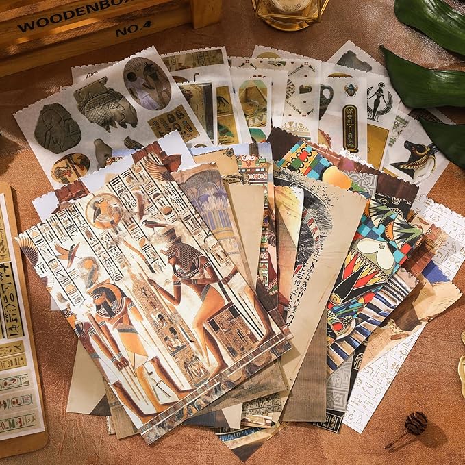 Pre-Cut Vintage Stickers for Journaling, 500+ Scrapbook Stickers and 20 A5 Scrapbook Papers, Retro Egypt Theme Aesthetic Washi Sticker Book for Adults, Ephemera for Junk Journal Supplies DIY Crafts