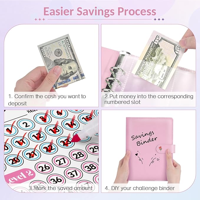 Sooez 100 Envelopes Money Saving Challenge, Savings Challenges Book with Envelopes, Flexible Saving $5050, $2600, $300, Savings Binder with 100 Pocket Pre-Number & Reusable Laminated Tracker