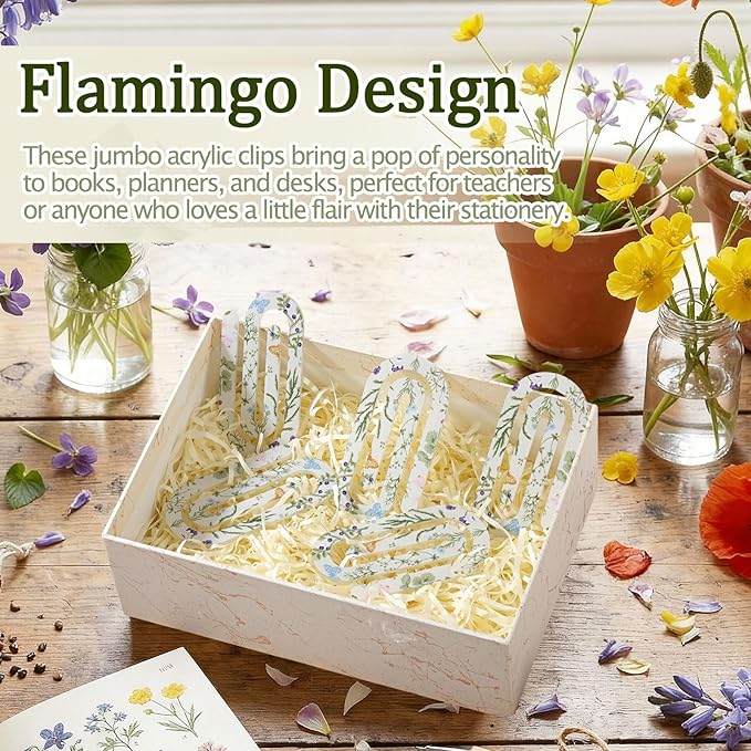 Tinlade 12 Pcs Spring Wildflower Jumbo Acrylic Paper Clips 4 x 2 Inch Cute Giant Retro Flower Plant Paperclips for Teachers Students Classroom Office Bookmark Gift Home Desk Accessories Book Lovers